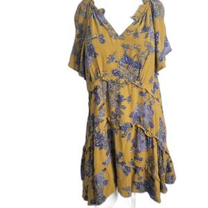 by Anthropologie LP petite dress paisley flower ruffle hi-low ruffle stretch